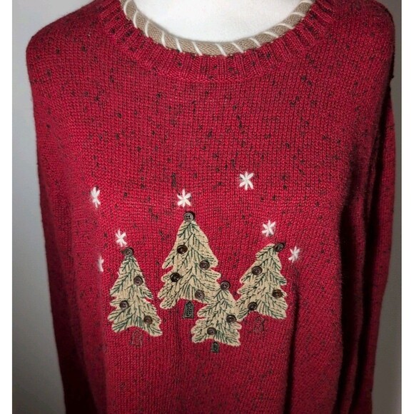 Christopher and Banks Sweater Size 14 Holiday Hand Embroidered Christmas Trees - Picture 2 of 11
